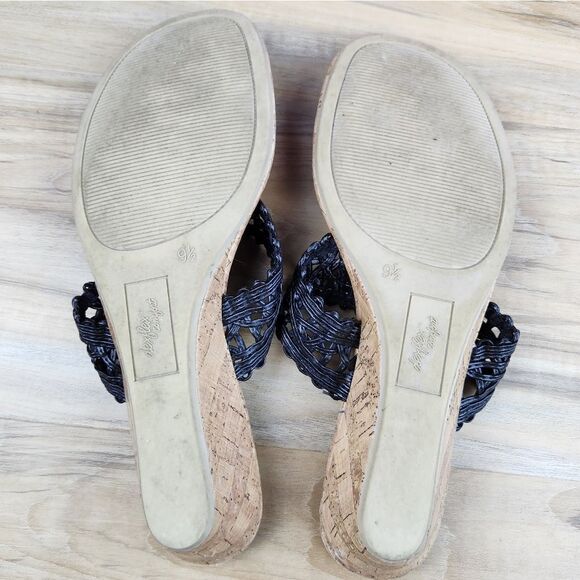 💜DexFlex Comfort Black Wedge Sandals Size 9.5 - Picture 11 of 15